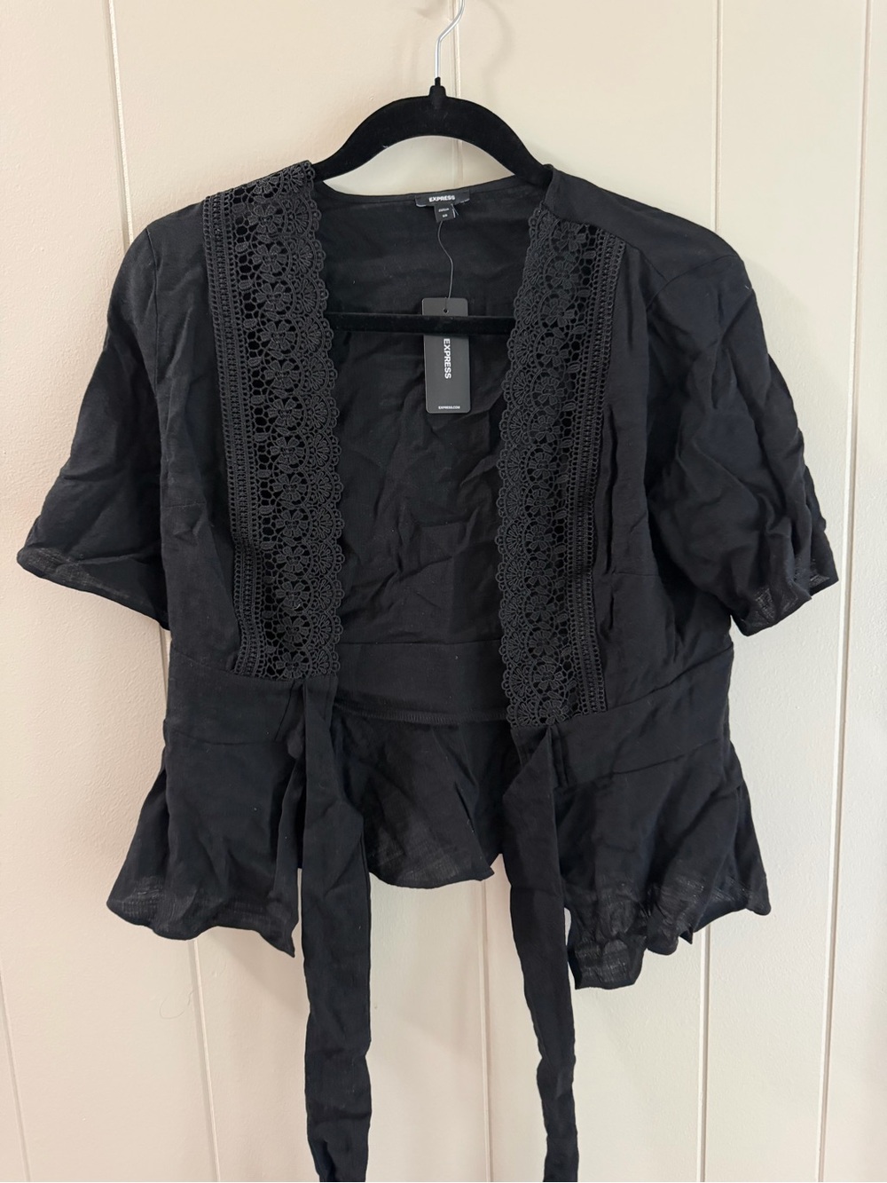 NWT Express Black Lace-Trim Tie-Front Women’s Tunic